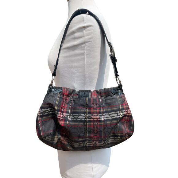 Coach Soho Lynn Pleated Tartan Checker Plaid Buckle-Flap Hobo Shoulder Bag - Picture 2 of 15